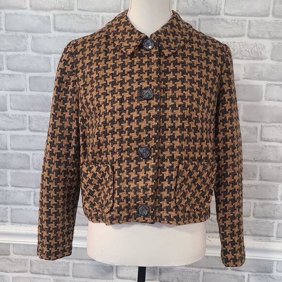 Sacony Jackets & Blazers - Vintage Sacony Wool Houndstooth Tweed Jacket Acadamia Quiet Luxury Old Money
